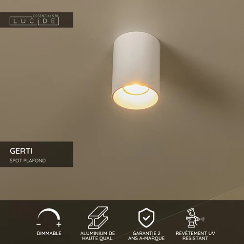 Lucide GERTI - Spot plafond - Ø 8 cm - 1xGU10 - Des anneaux interchangeables inclus - Blanc - Essential - USP